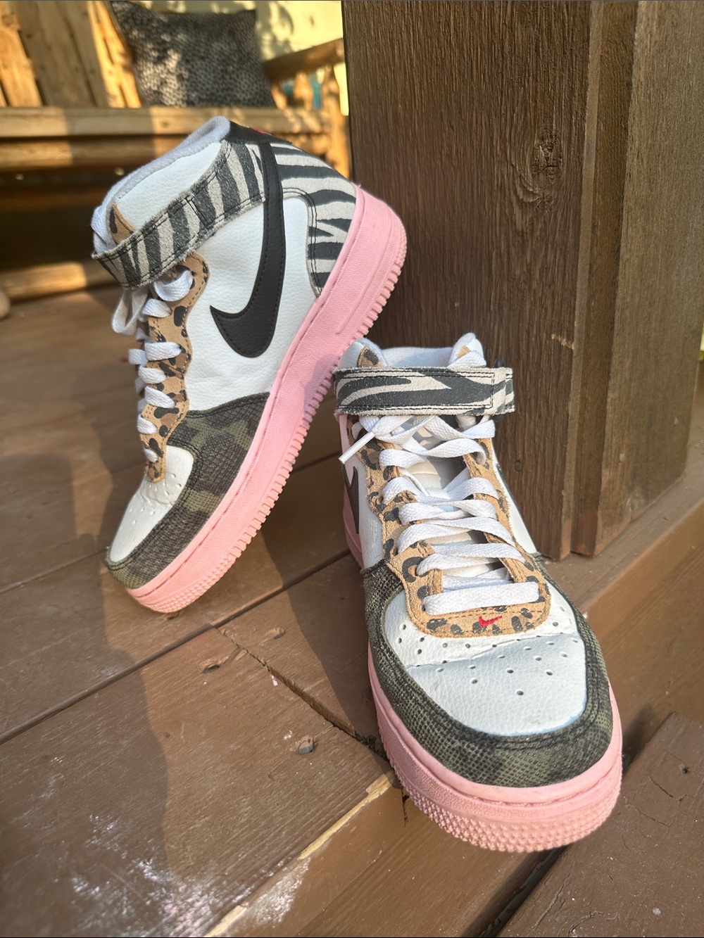 Nike women’s  Pink, camo, zebra, and cheetah Print High-Top Sneakers